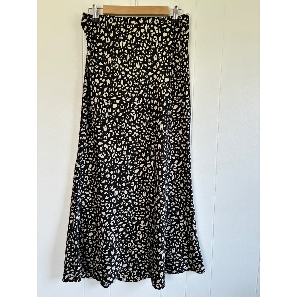 Peach Womens Black White Leopard Print Maxi Skirt Elastic Waist Size L